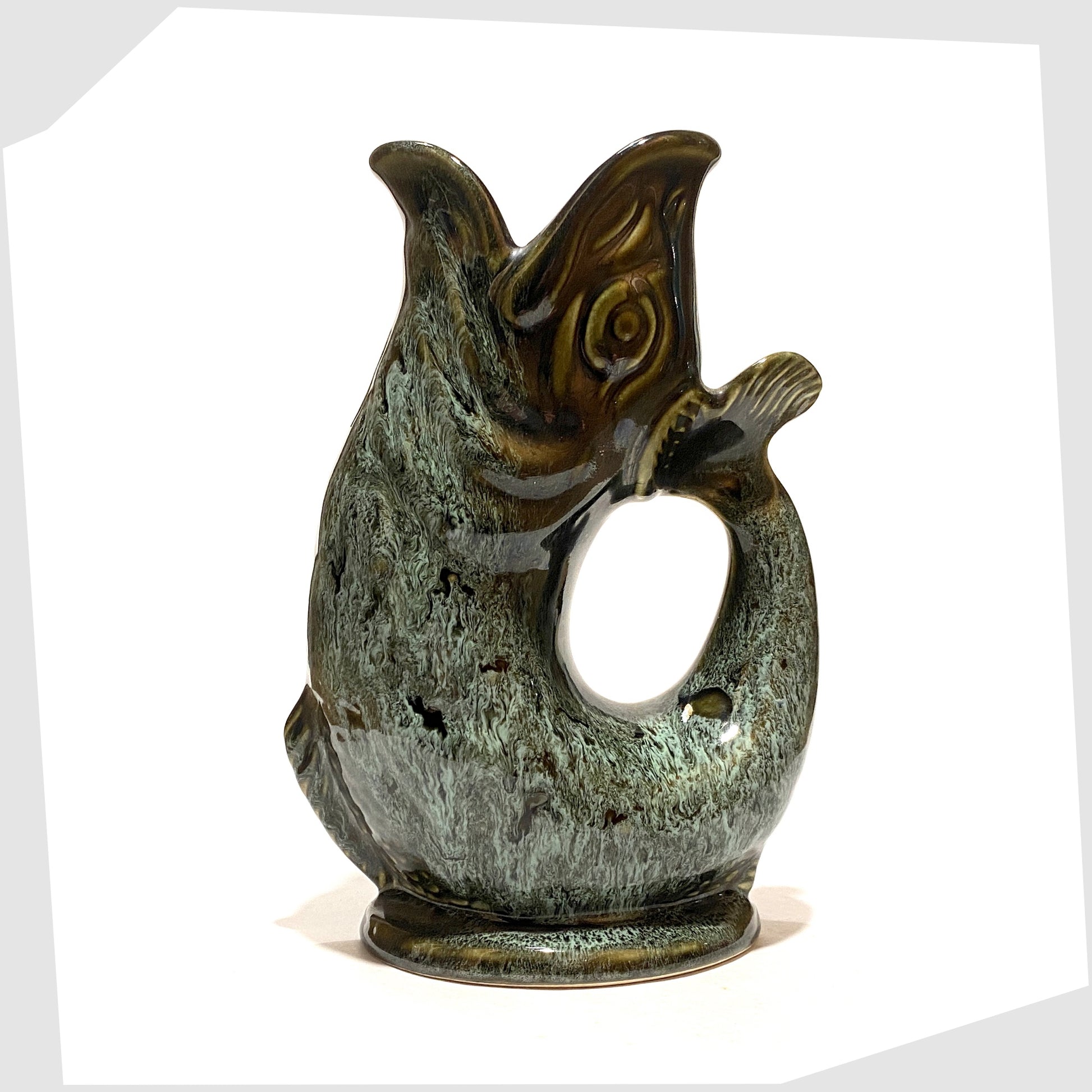 fosters studio pottery gluggle jug in green drip glaze