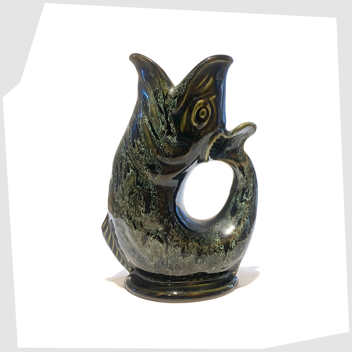 retro fosters studio pottery gluggle jug in green honeycomb glaze