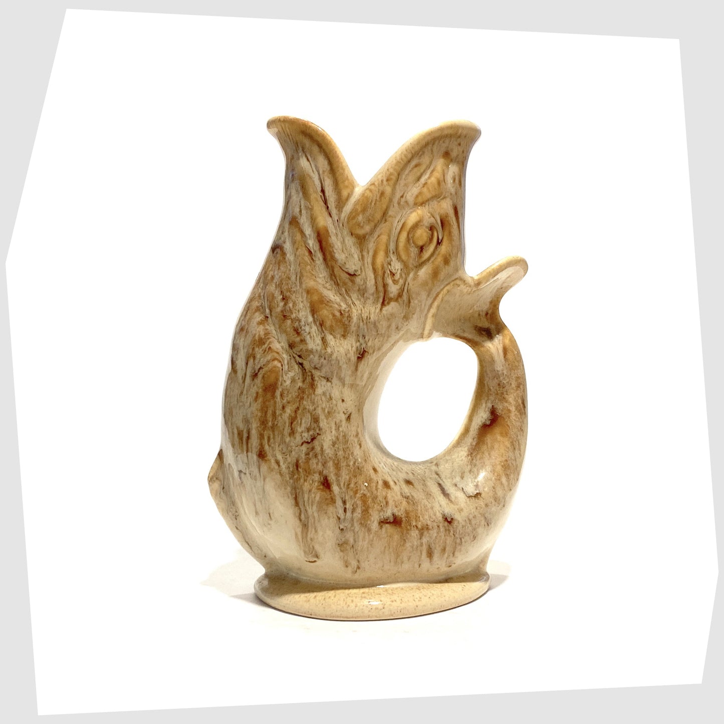 vintage fosters studio pottery gluggle jug in cream and brown honeycomb glaze