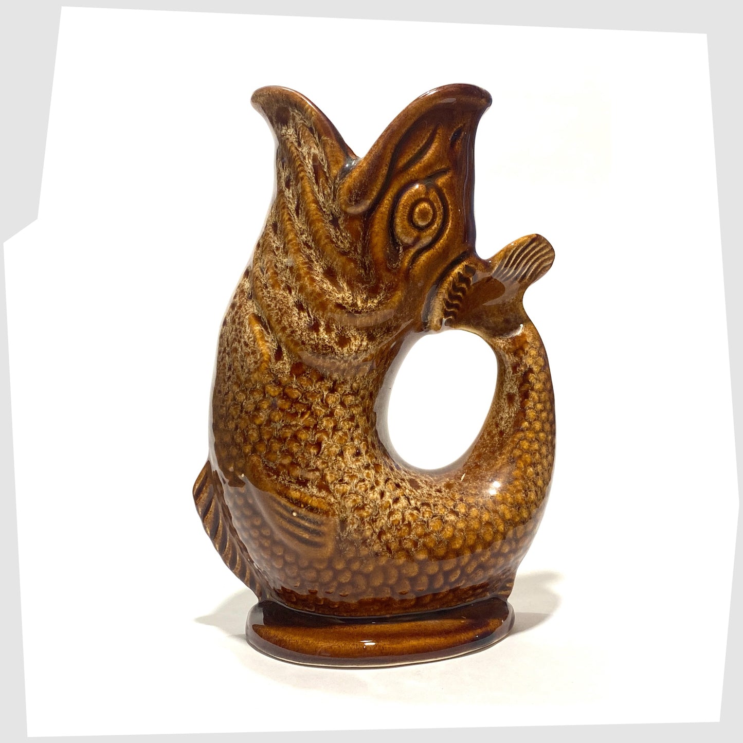 Vintage Fosters Studio Pottery Gluggle Jug in brown and amber honeycomb glaze