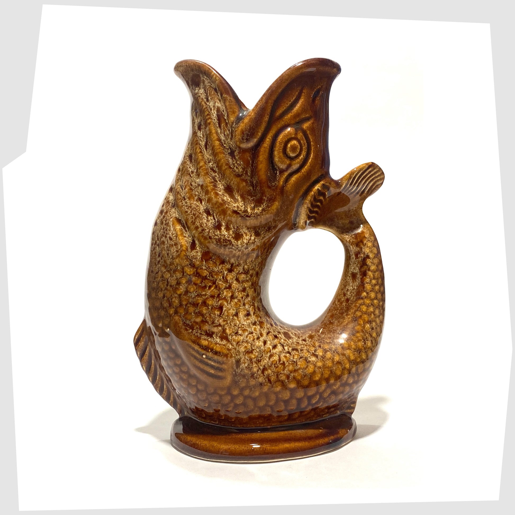 Vintage Fosters Studio Pottery Gluggle Jug in brown and amber honeycomb glaze