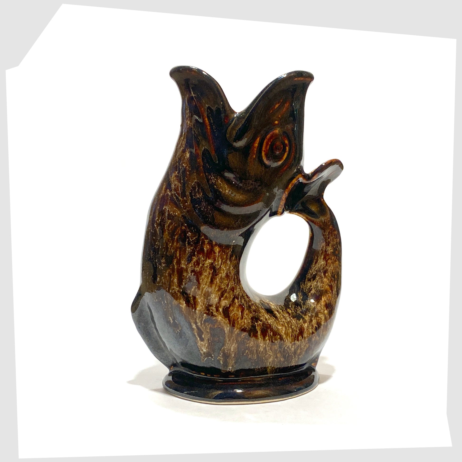 vintage fosters studio pottery gluggle jug in chestnut brown honeycomb drip glaze