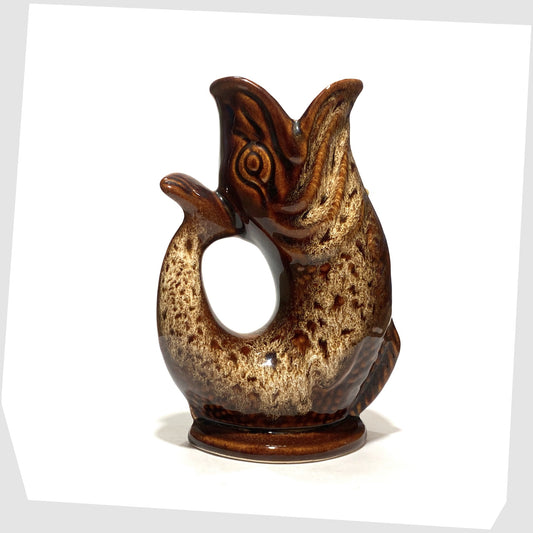 vintage fosters studio pottery gluggle jug in chestnut brown drip glaze