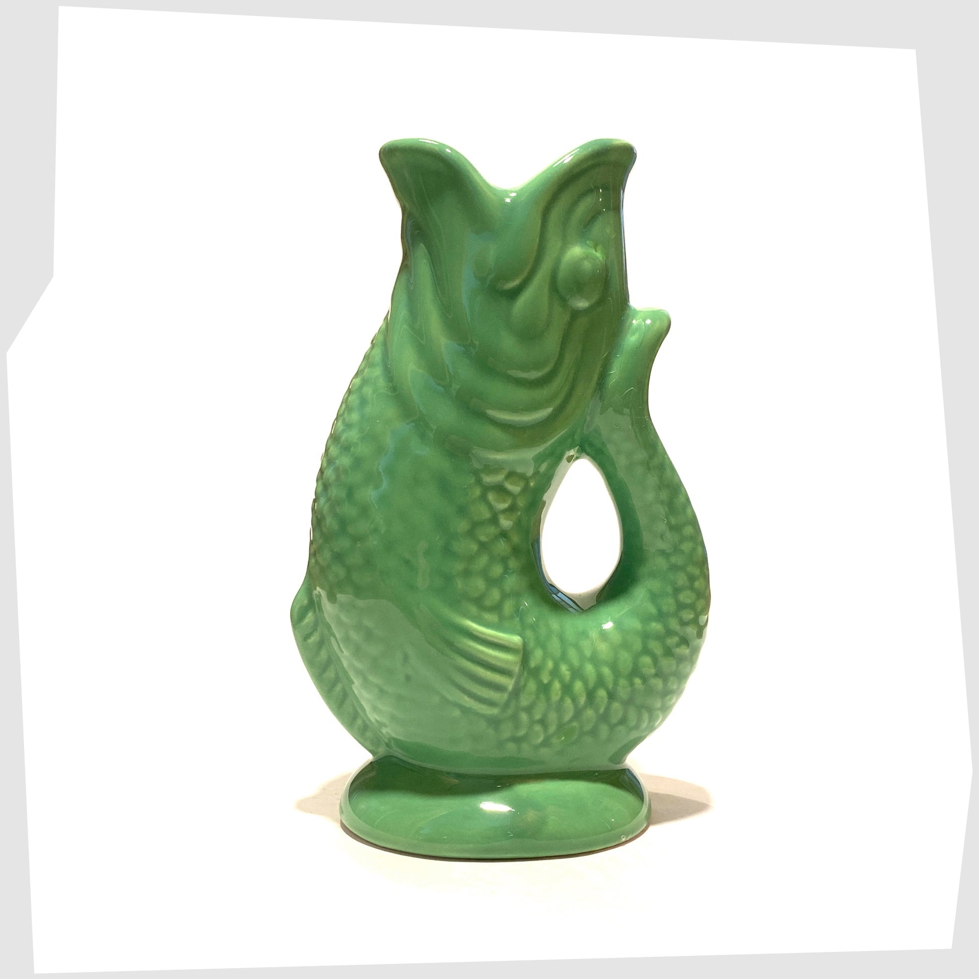 Ceramic Gluggle jug inspired Fish-Shaped Vase in bold green glaze