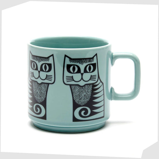 magpie x hornsea pottery cat mug in teal colour way