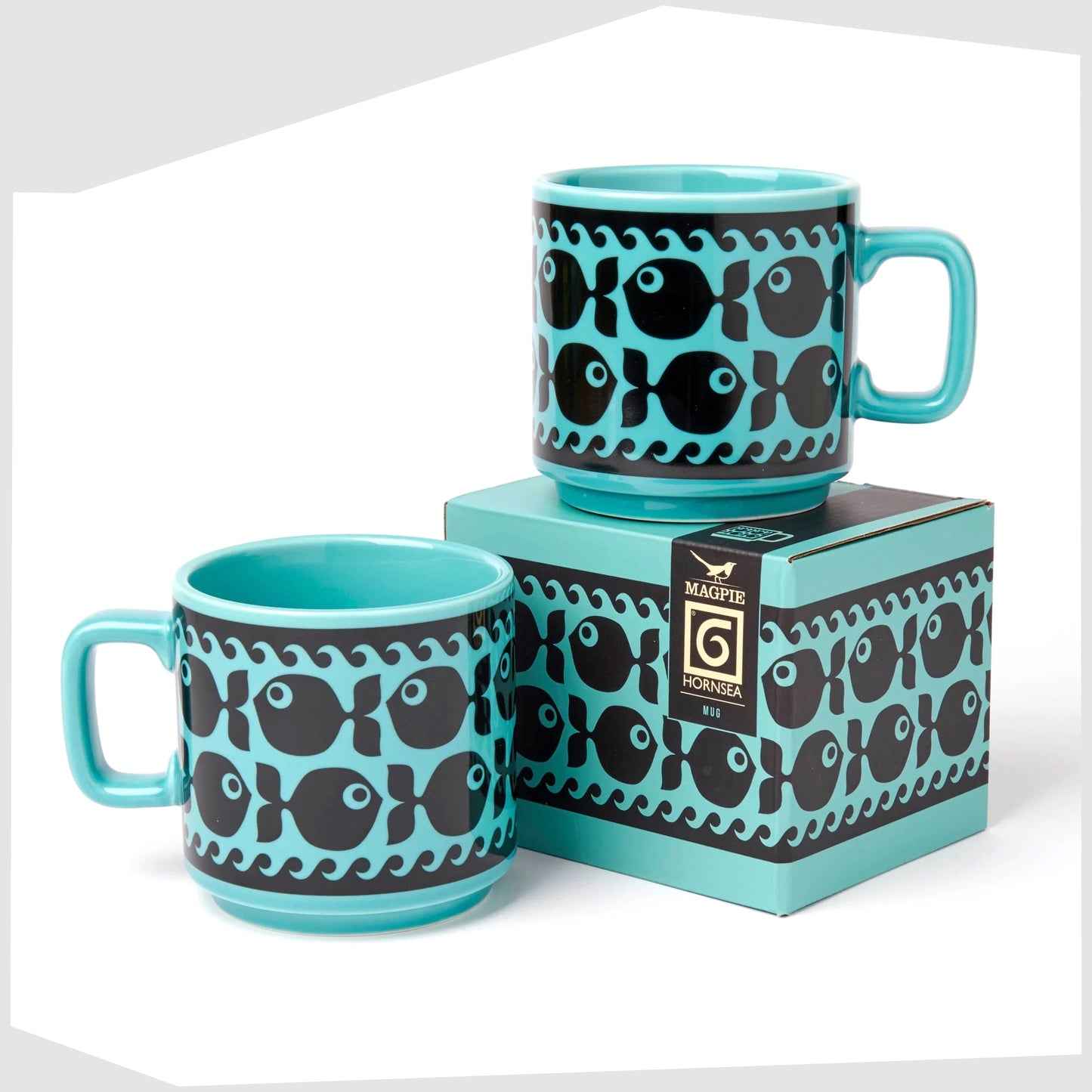 magpie x hornsea fish mug shwn with its printed gift box