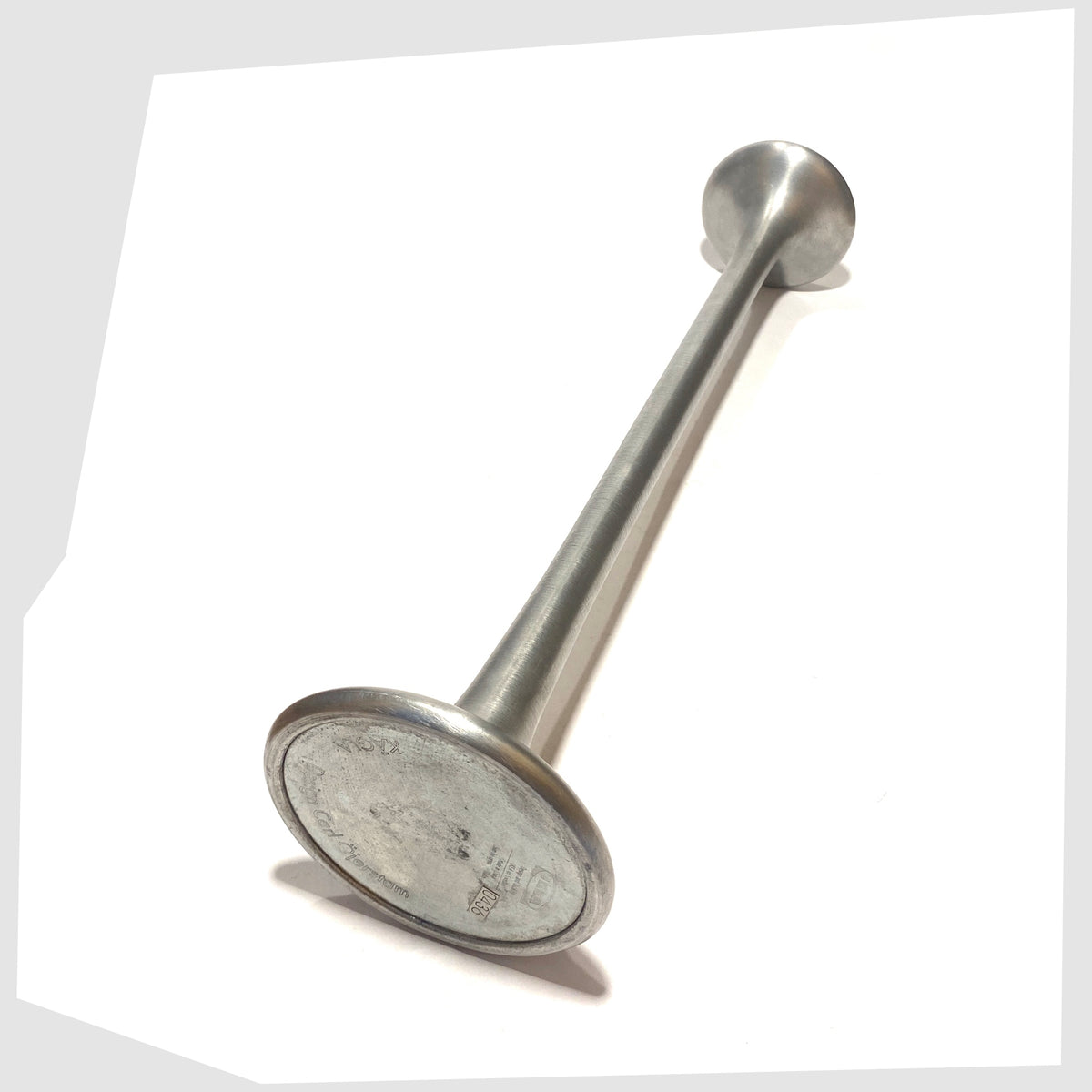 Full length of the Ikea Kagla Candleholder made of brushed aluminium, shown on a white background