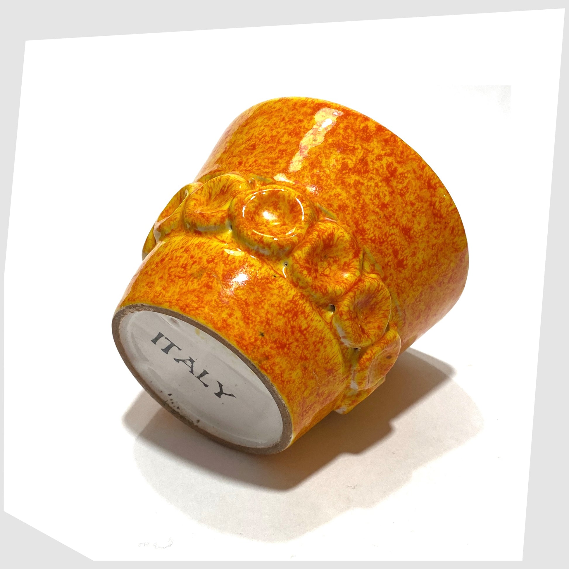 base of the Italian Pottery Planter finished in a fire glaze of orange and yellow flecks