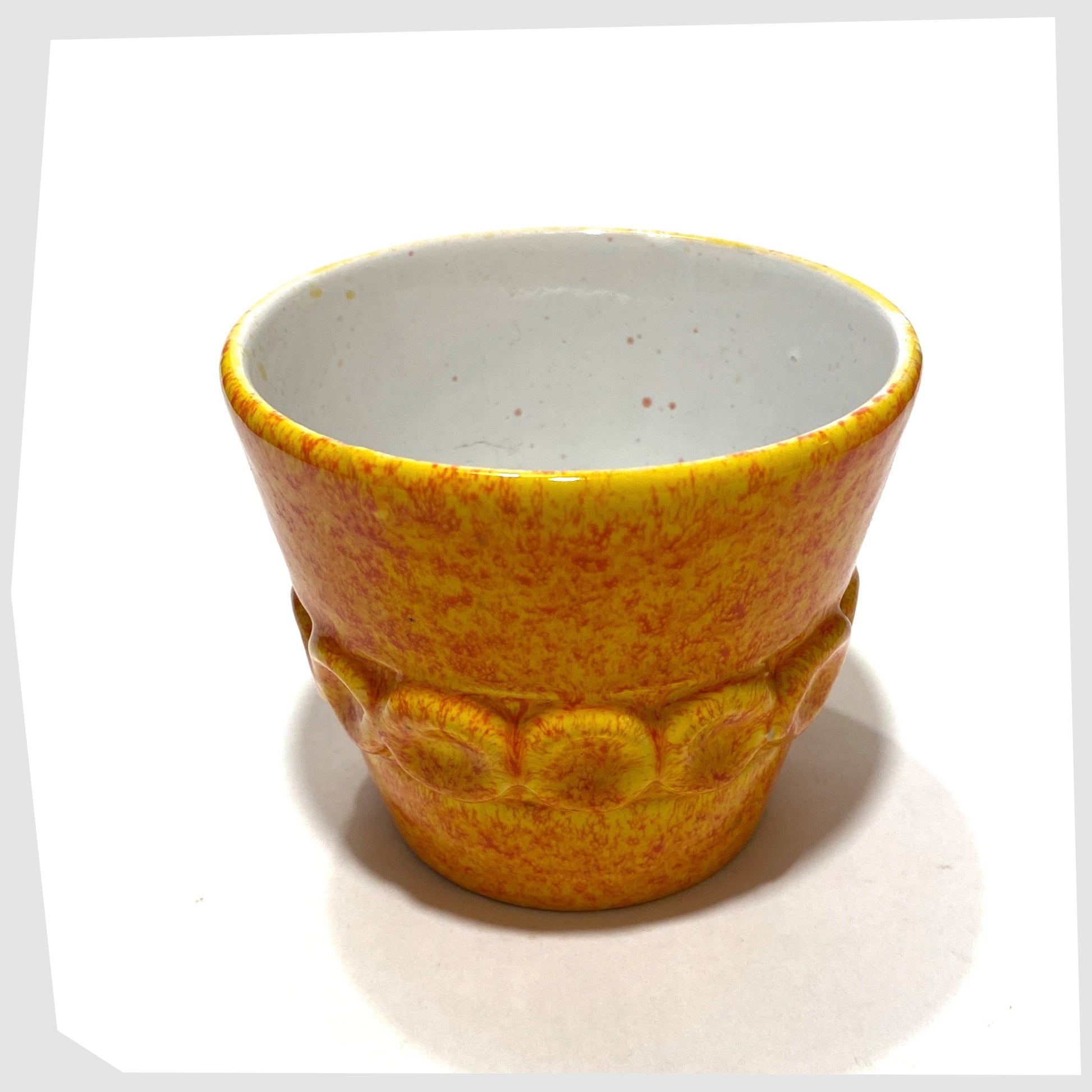 rim and white inner glaze of the Italian Pottery Planter finished in a fire glaze of orange and yellow flecks