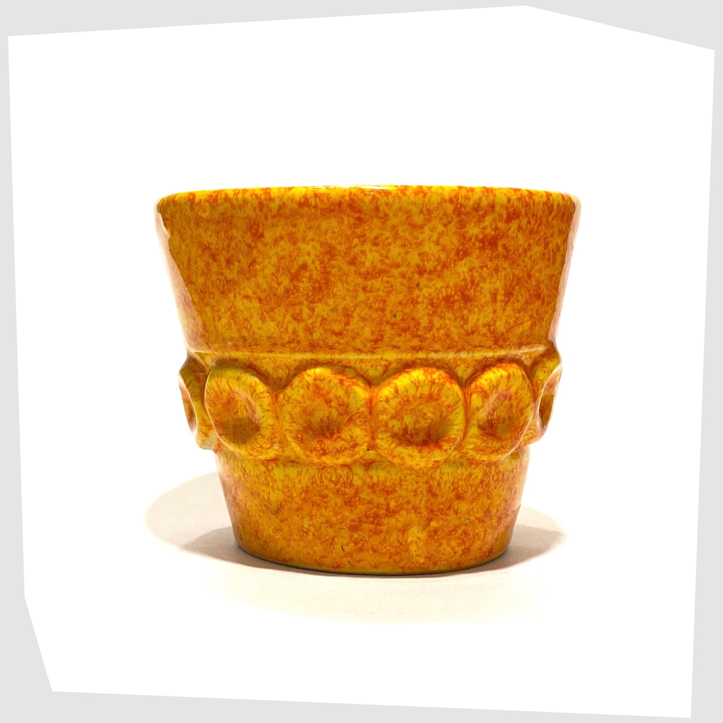 1970s Italian Pottery Planter finished in a fire glaze of orange and yellow flecks