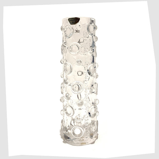 Josef Schott design clear gladd vase with hoops and bubbles for Smålandshyttan Sweden