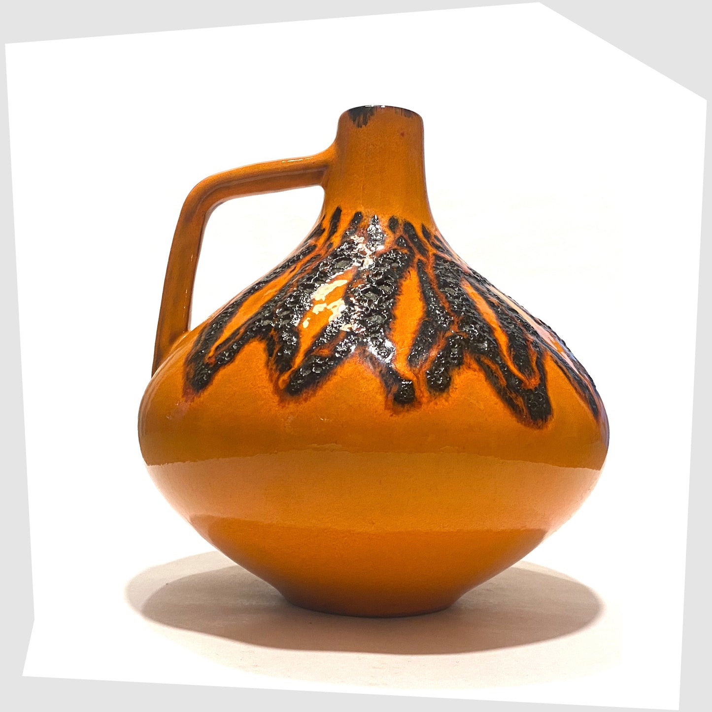 Kreutz Keramik 203 Vase in Orange glaze with black fat lava, made in 1970s West Germany