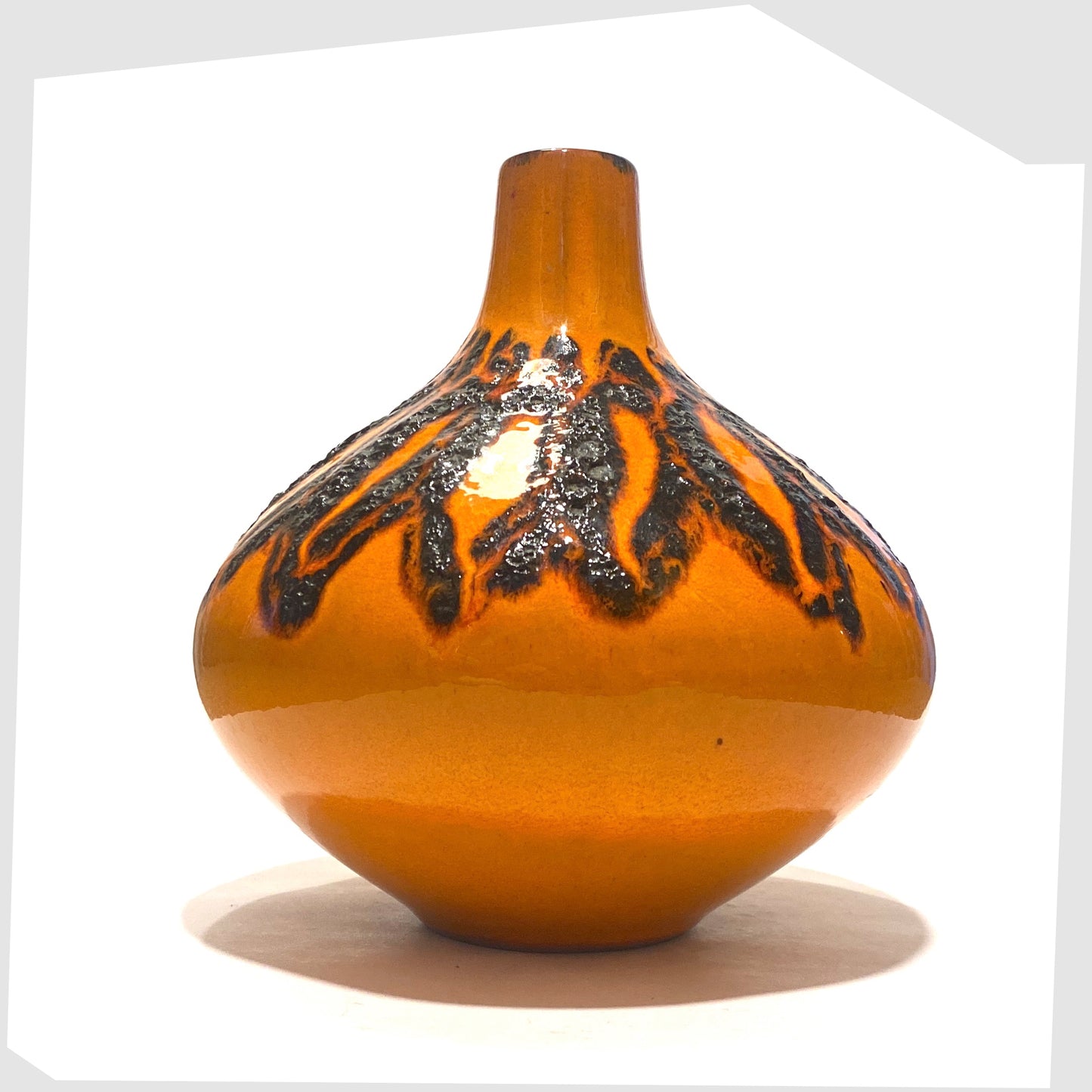 Vintage Kreutz Keramik 203 Vase in Orange glaze with black fat lava, made in 1970s West Germany