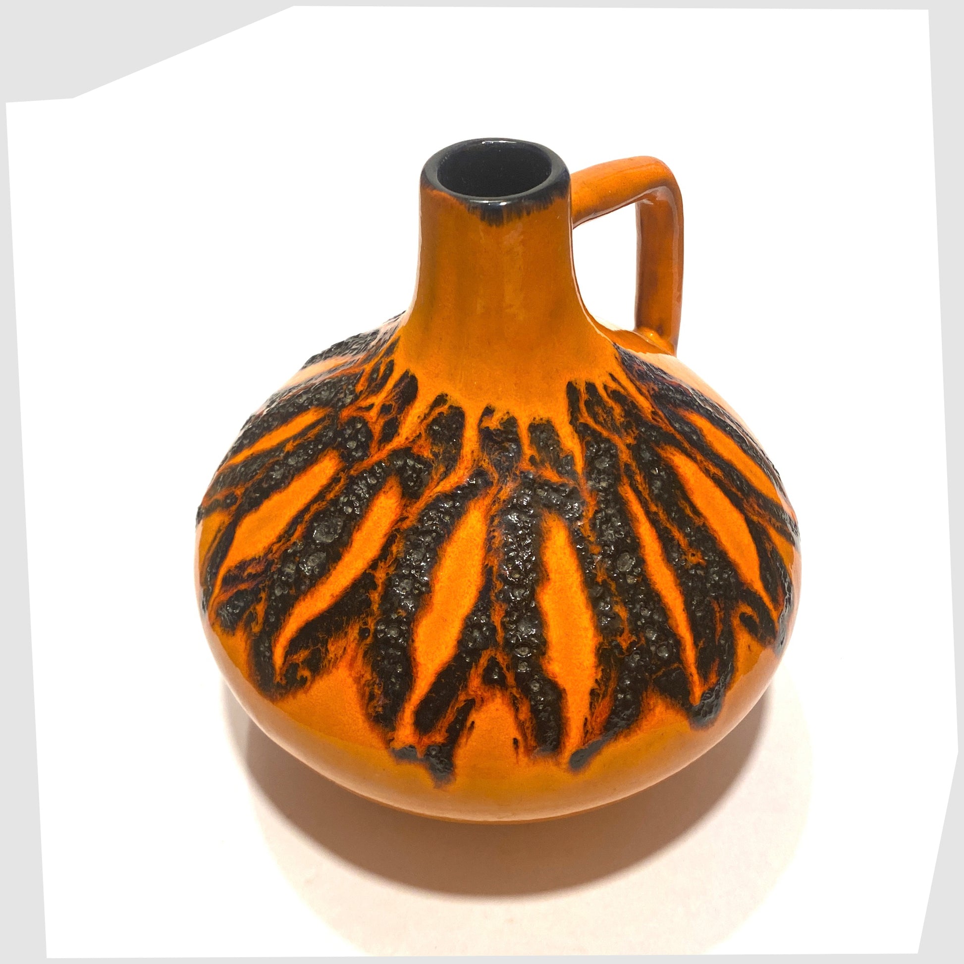 top rim of the Kreutz Keramik 203 Vase in Orange glaze with black fat lava, made in 1970s West Germany