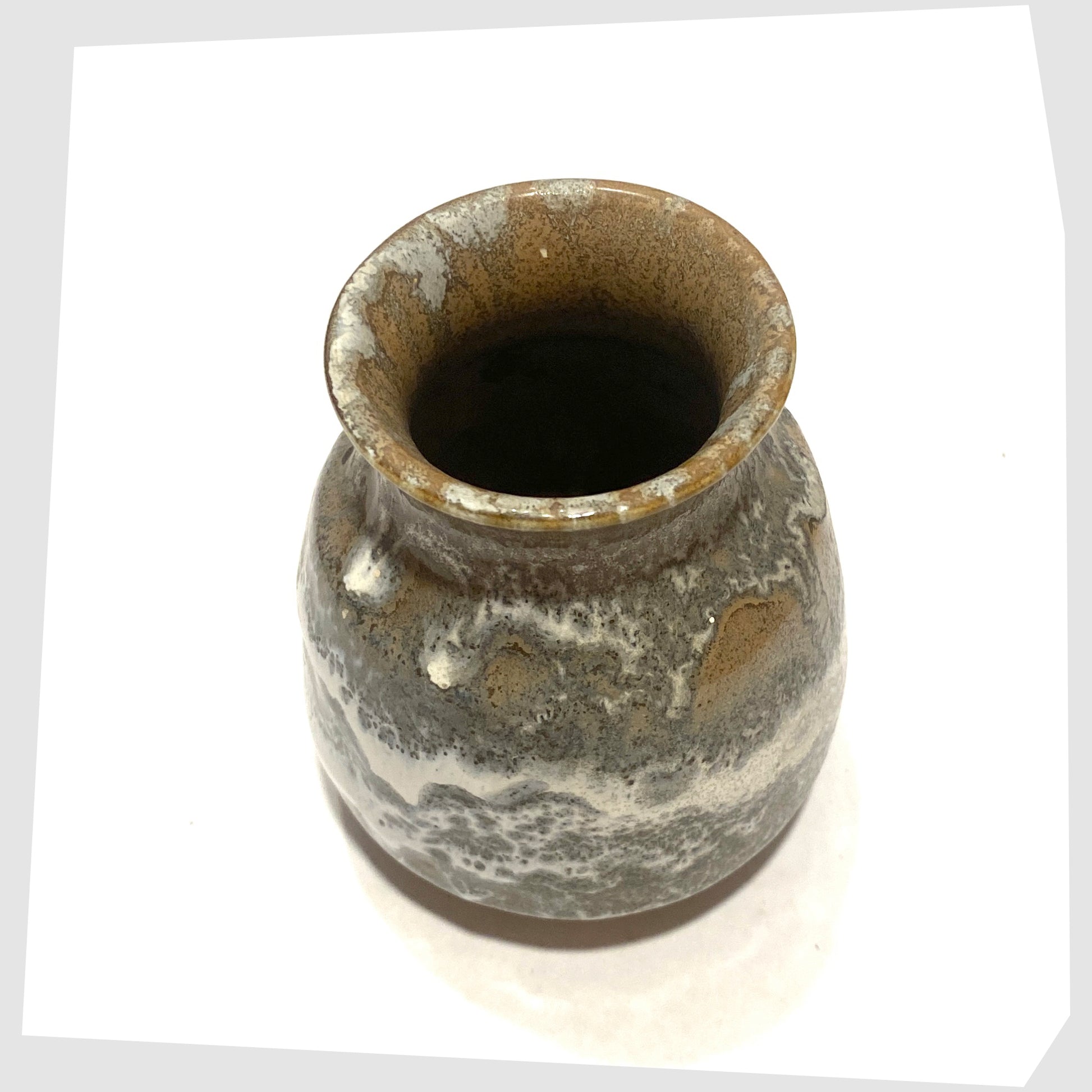 top opening of the Lancastrian Pottery Vase in a grey and white drip glaze