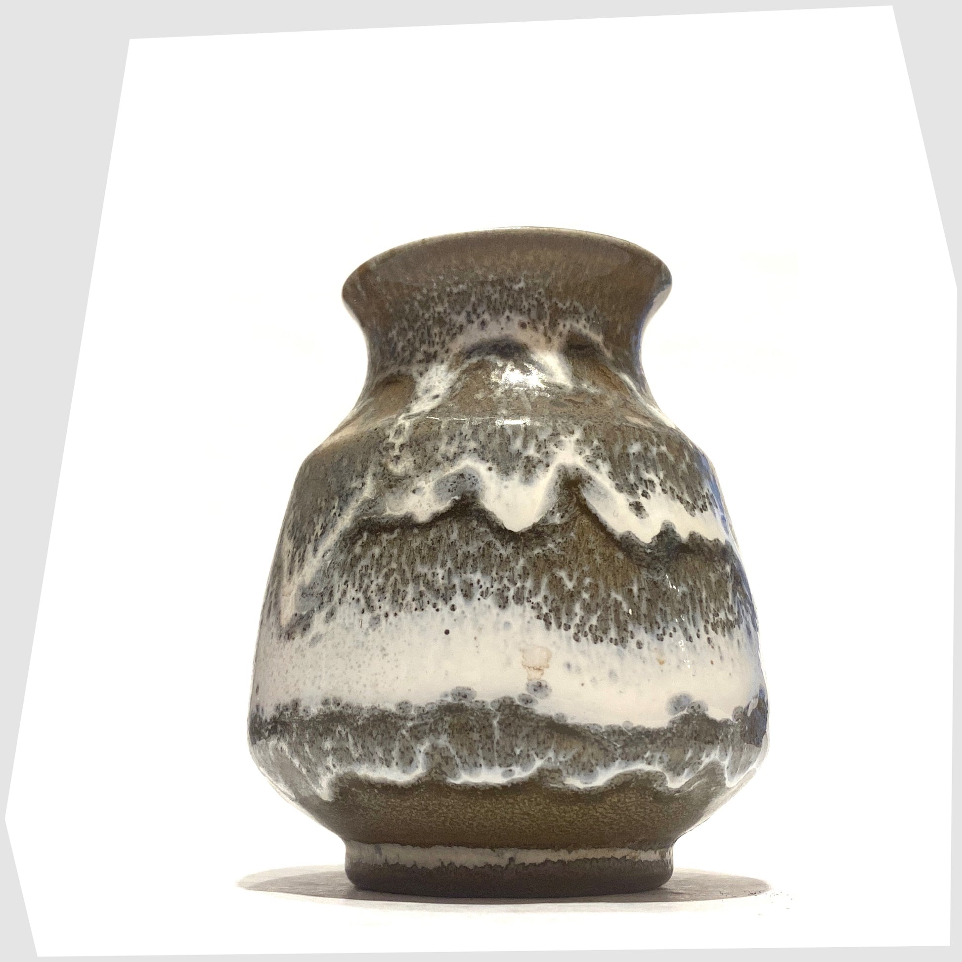 Small Lancastrian Pottery Vase in a grey and white drip glaze