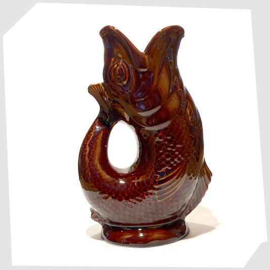 vintage Dartmouth Pottery gluggle jug glazed in a rich chestnut brown