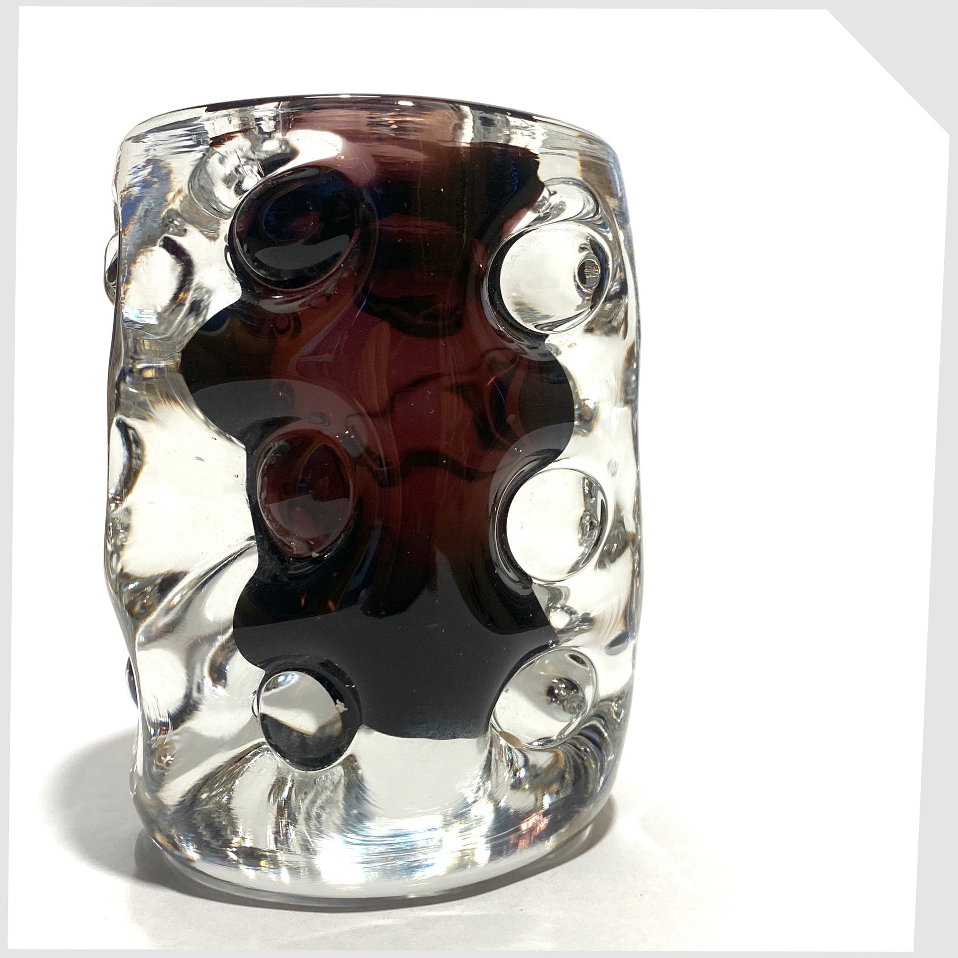 vintage Liskeard Glass Knobbly Vase in cased purple glass, designed by Jim Dyer