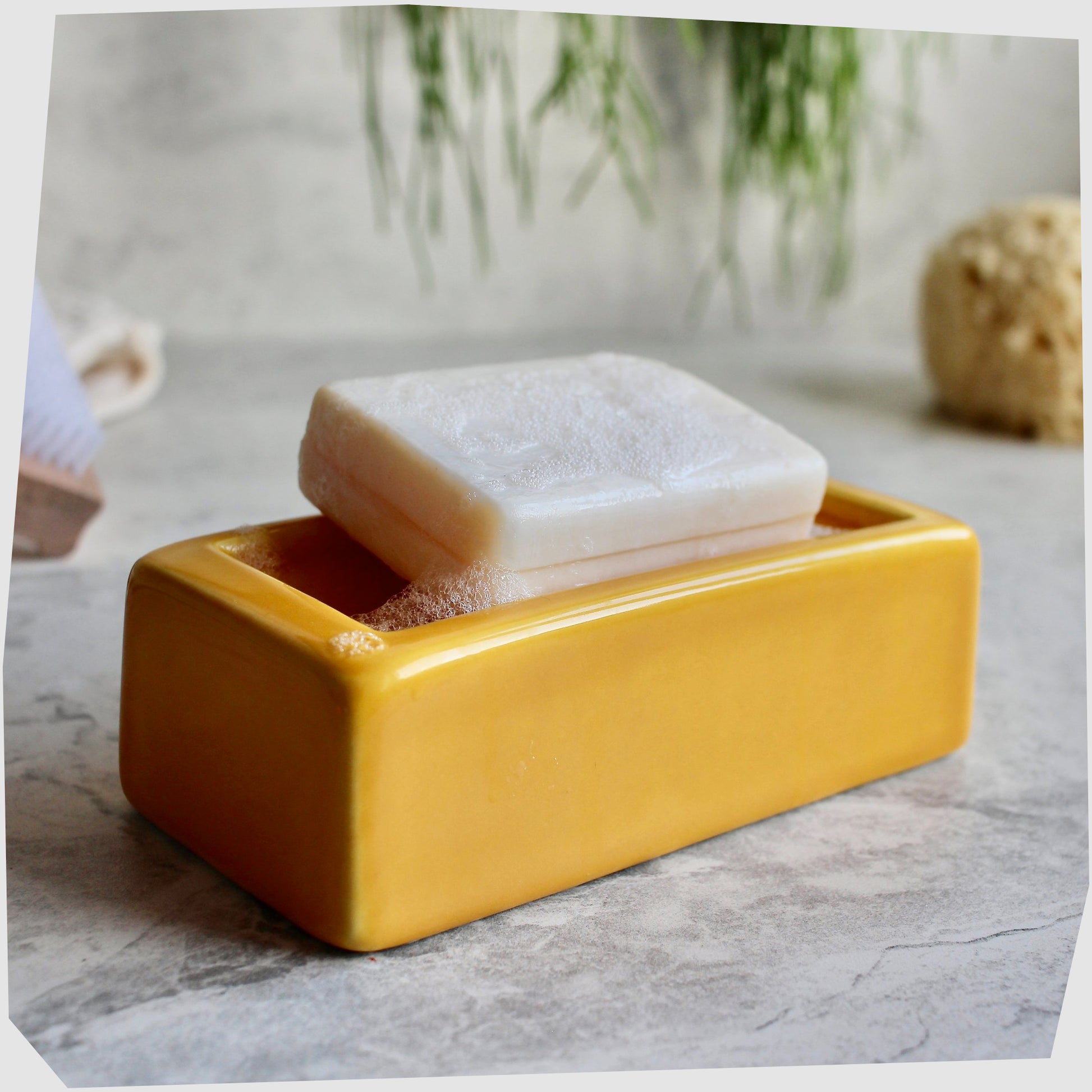 mustard-yellow-soap-dish-in-the-shape-of-a-london-brick-vase