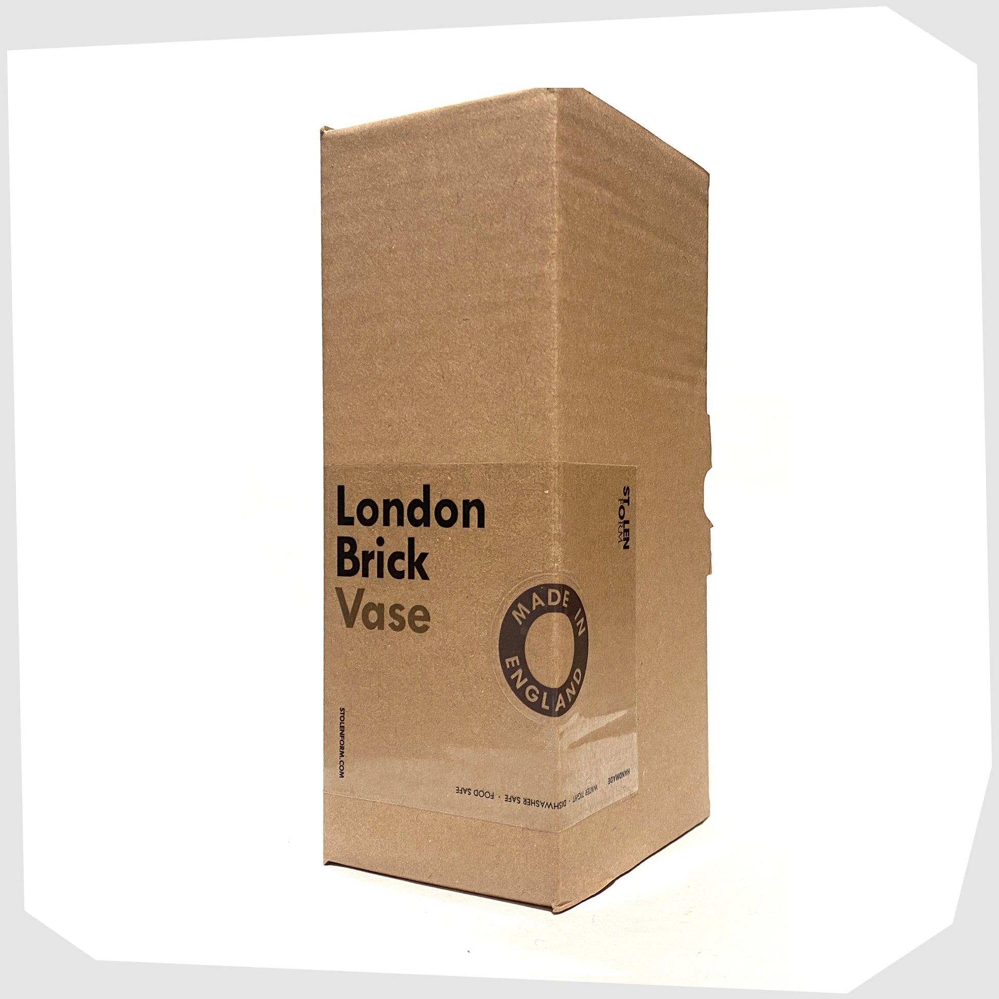 packaging for the London Brick Vase with printed front