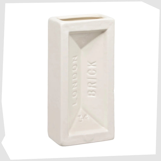 Stolen Form London Brick Vase in white glaze. Cast from an iconic london building brick and reimagined in glazed earthenware ceramic. 