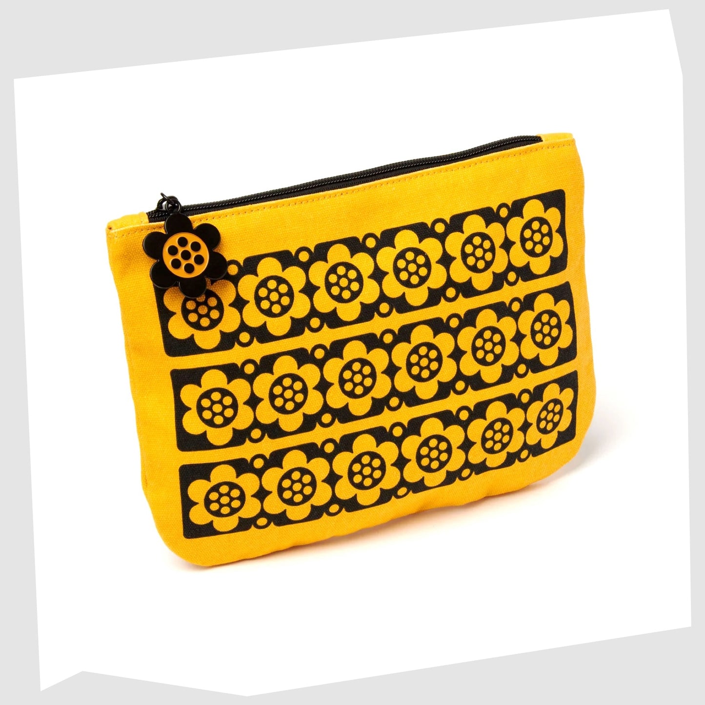 magpie-x-hornsea-geo-flower-pouch-yellow-cotton-zipper-bag-with-repeated-geometric-flower-screen-print