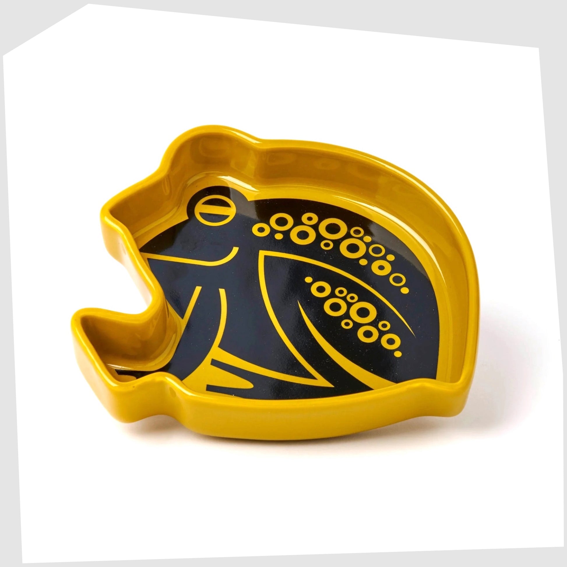 Magpie x Hornsea Frog Trinket Tray, yellow ceramic tray featuring a black frog illustration 