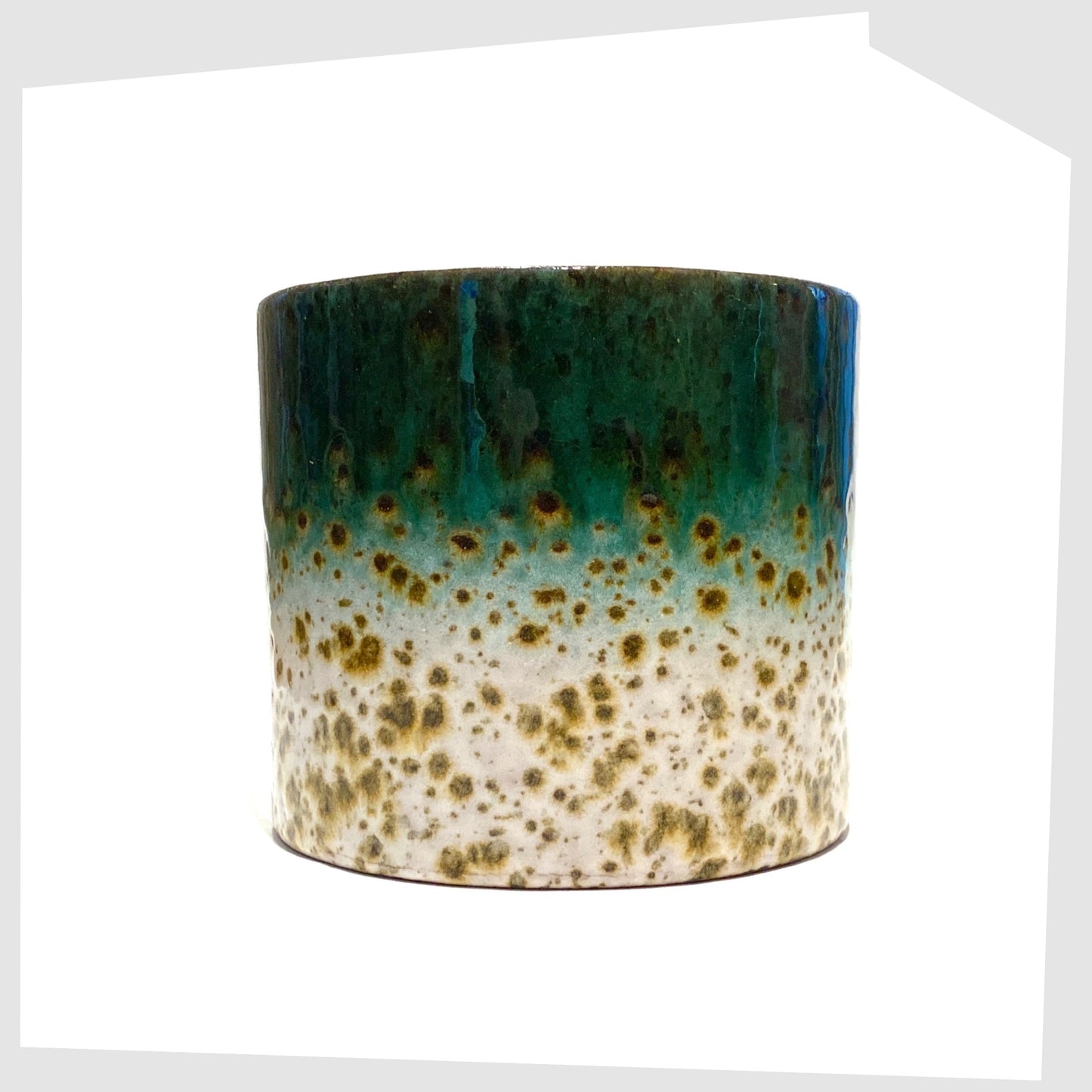 Marei Keramik Planter in green and white speckled glaze