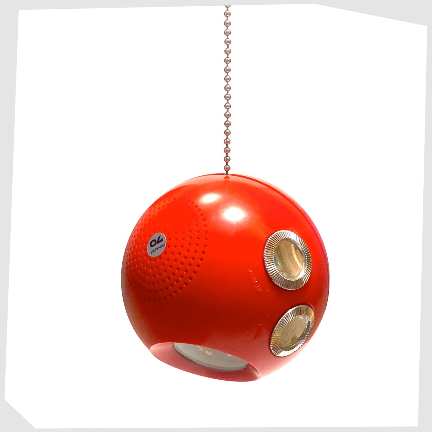 national panasonic panapet radio in red, spherical personal radio that can be chain mounted