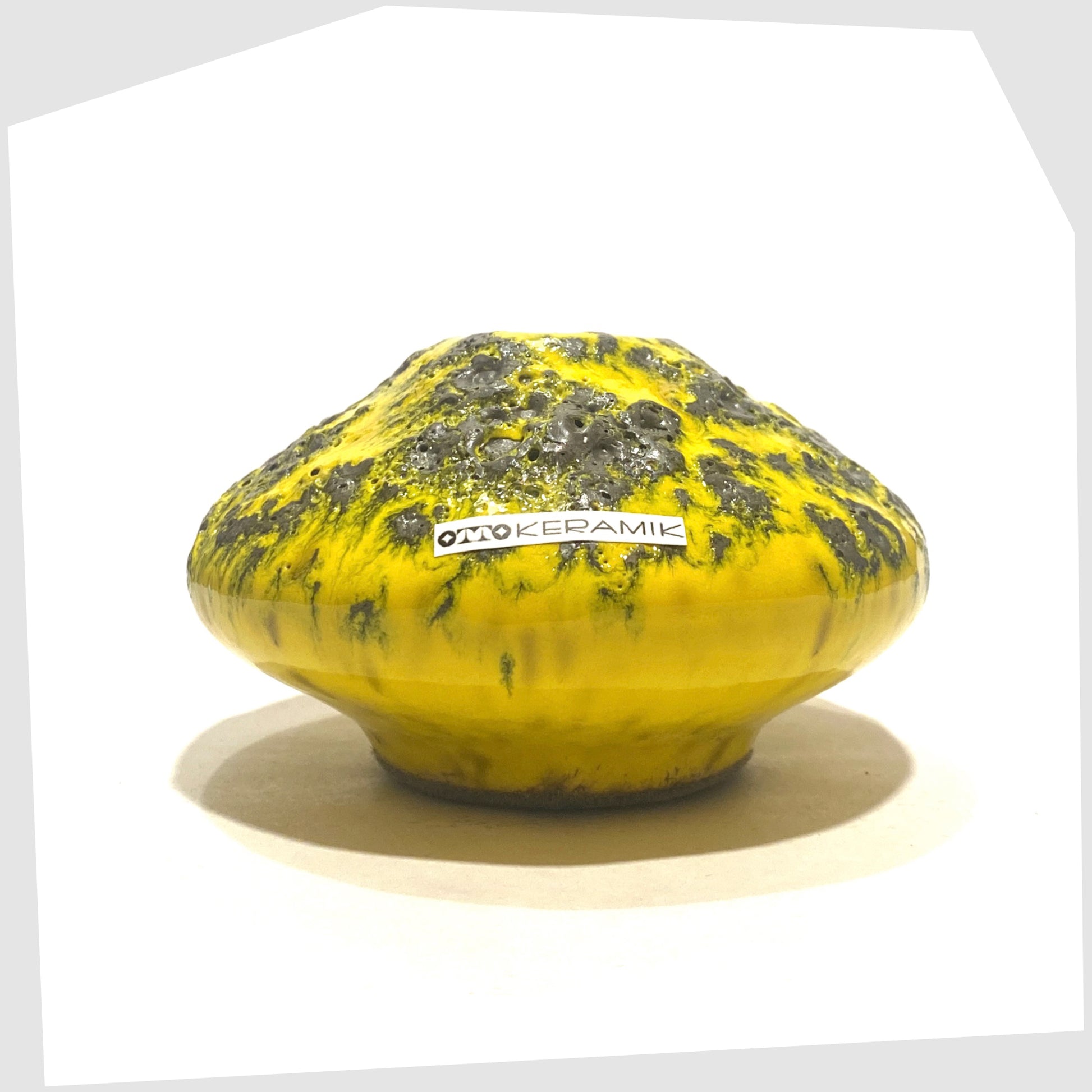 Otto Keramik 203S Vase in Yellow with grey fat lava glaze