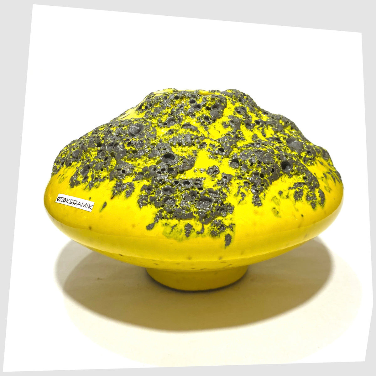 Otto Keramik Vase, model 203M, in vibrant yellow glaze with grey fat lava, shown on a white background
