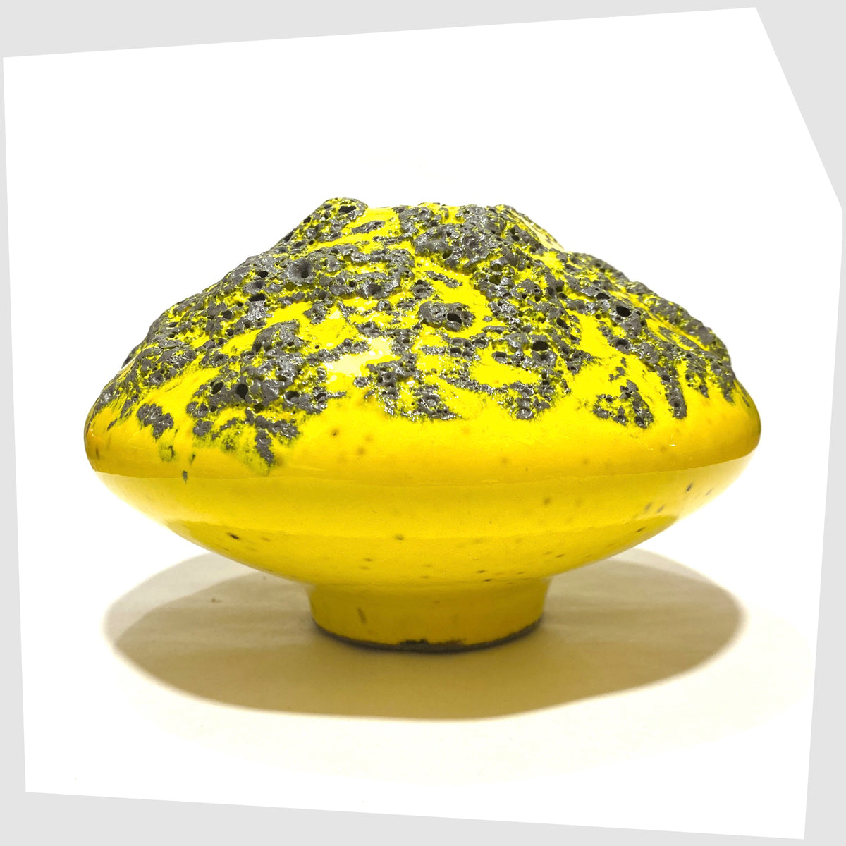 Large Otto Keramik Vase, model 203, in vibrant yellow glaze with grey fat lava, shown on a white background