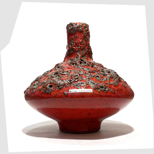 Otto Keramik 206 Vase in a rich red glaze with deep fat lava glazing, shown on a white background
