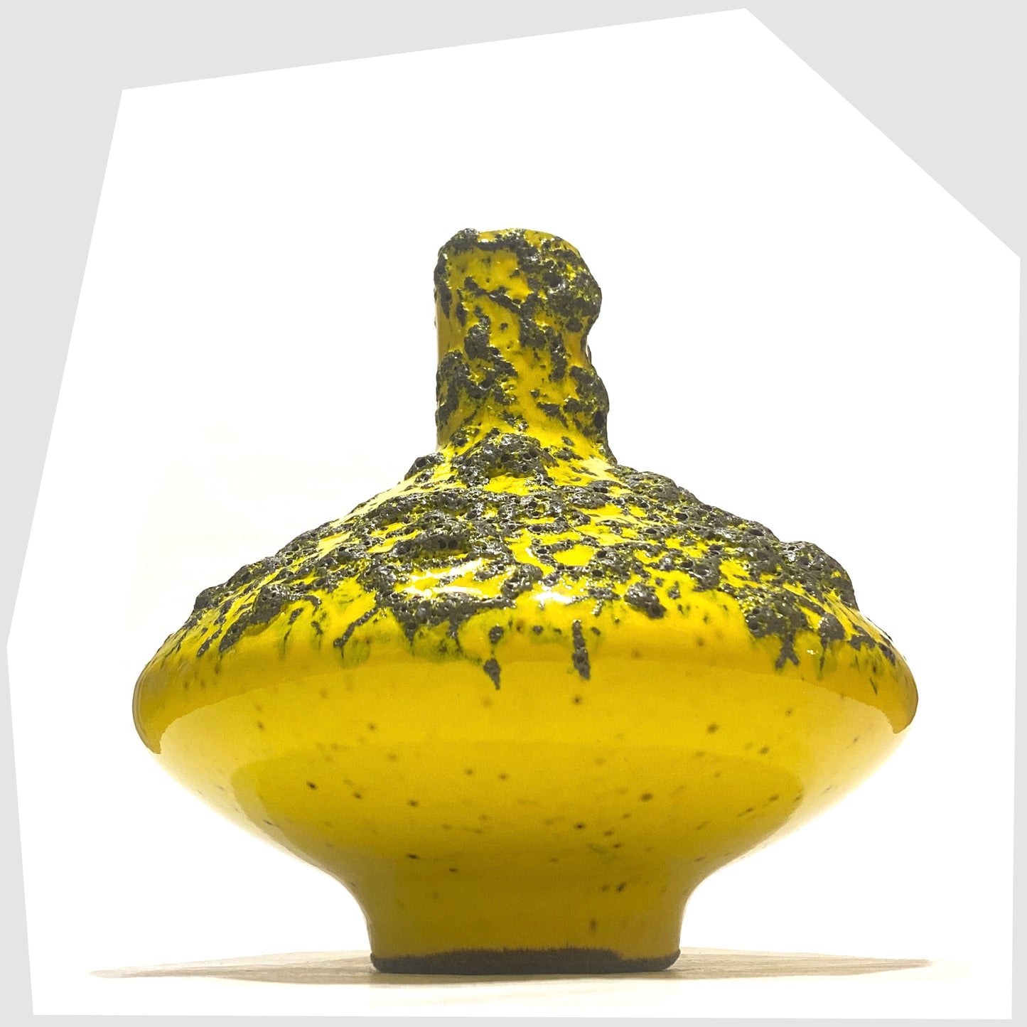 West German Pottery-inspired Otto Keramik 206 Vase in vibrant yellow glaze with deep fat lava, shown on a white background