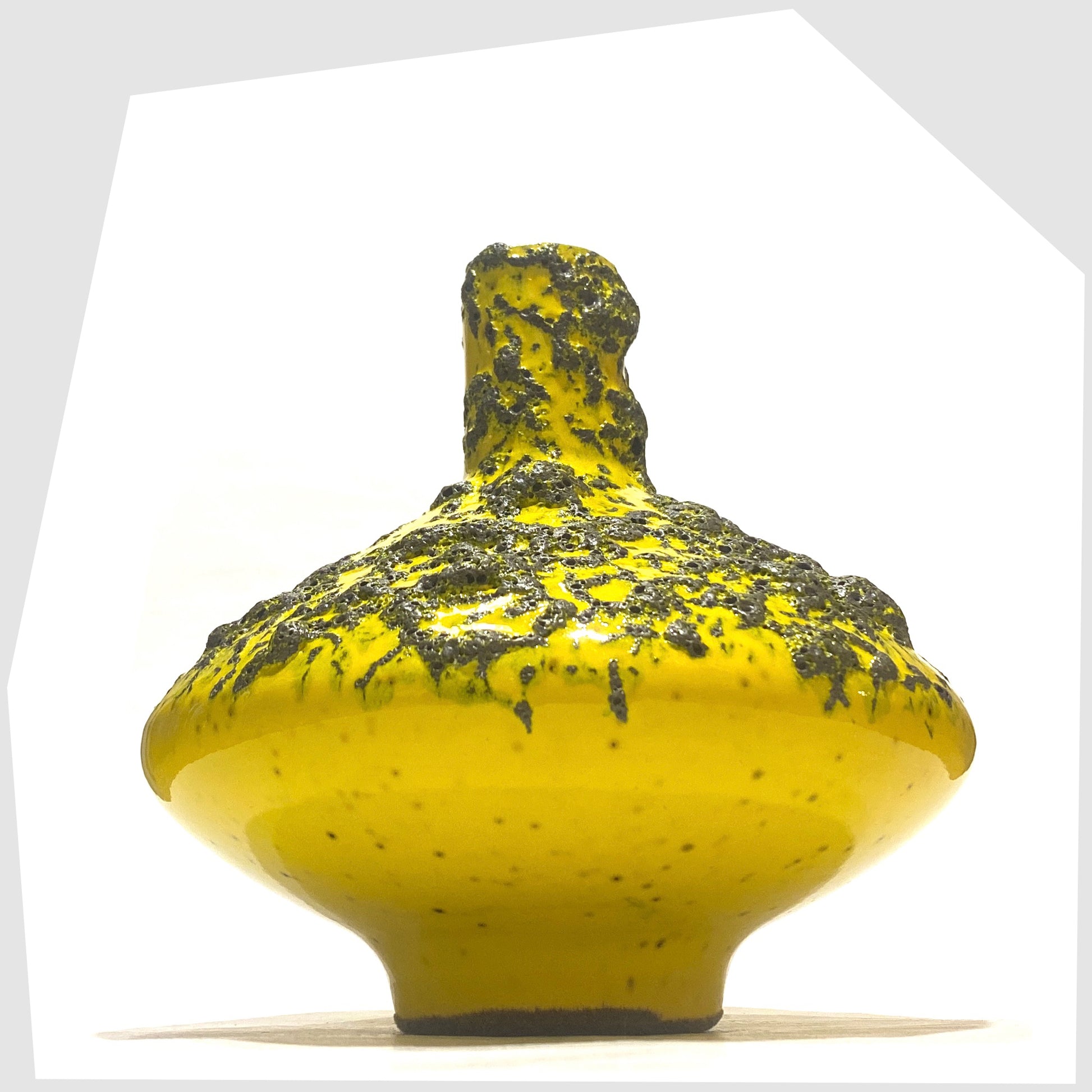West German Pottery-inspired Otto Keramik 206 Vase in vibrant yellow glaze with deep fat lava, shown on a white background