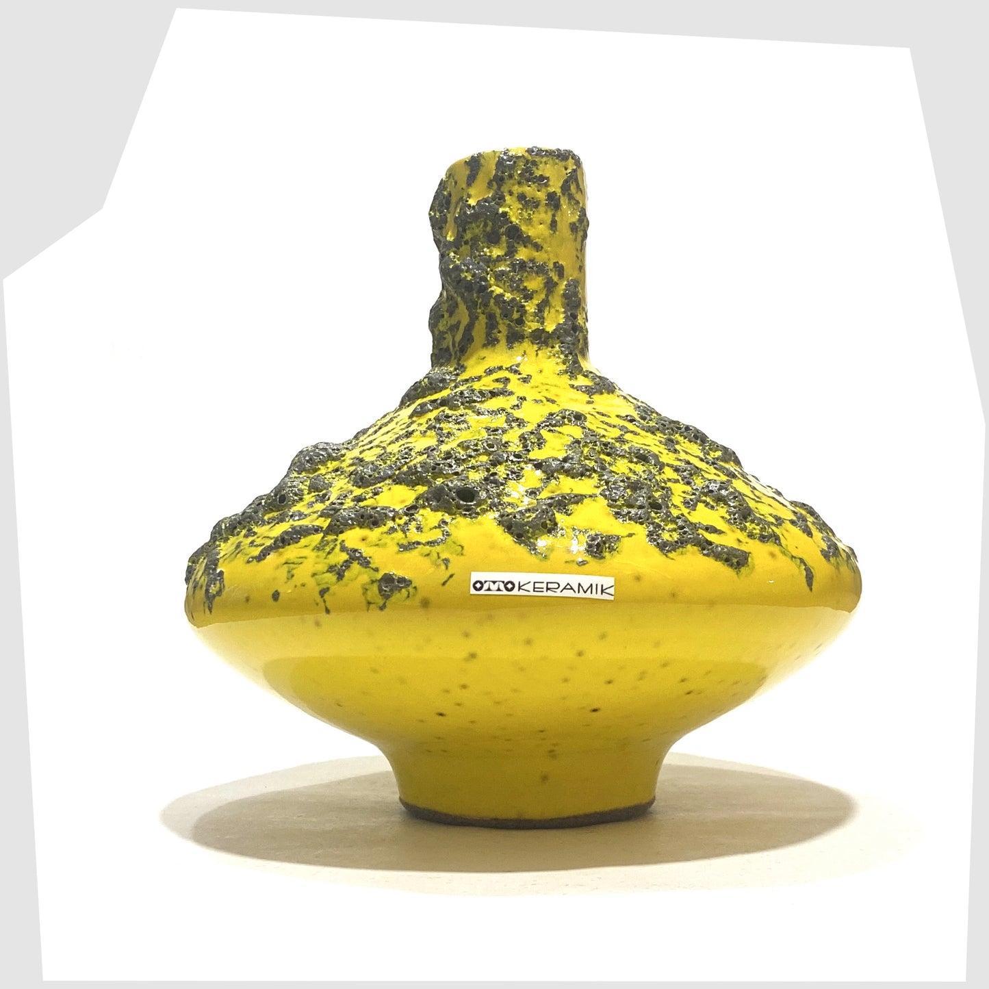 Otto Keramik 206 Vase in vibrant yellow glaze with deep fat lava, shown on a white background