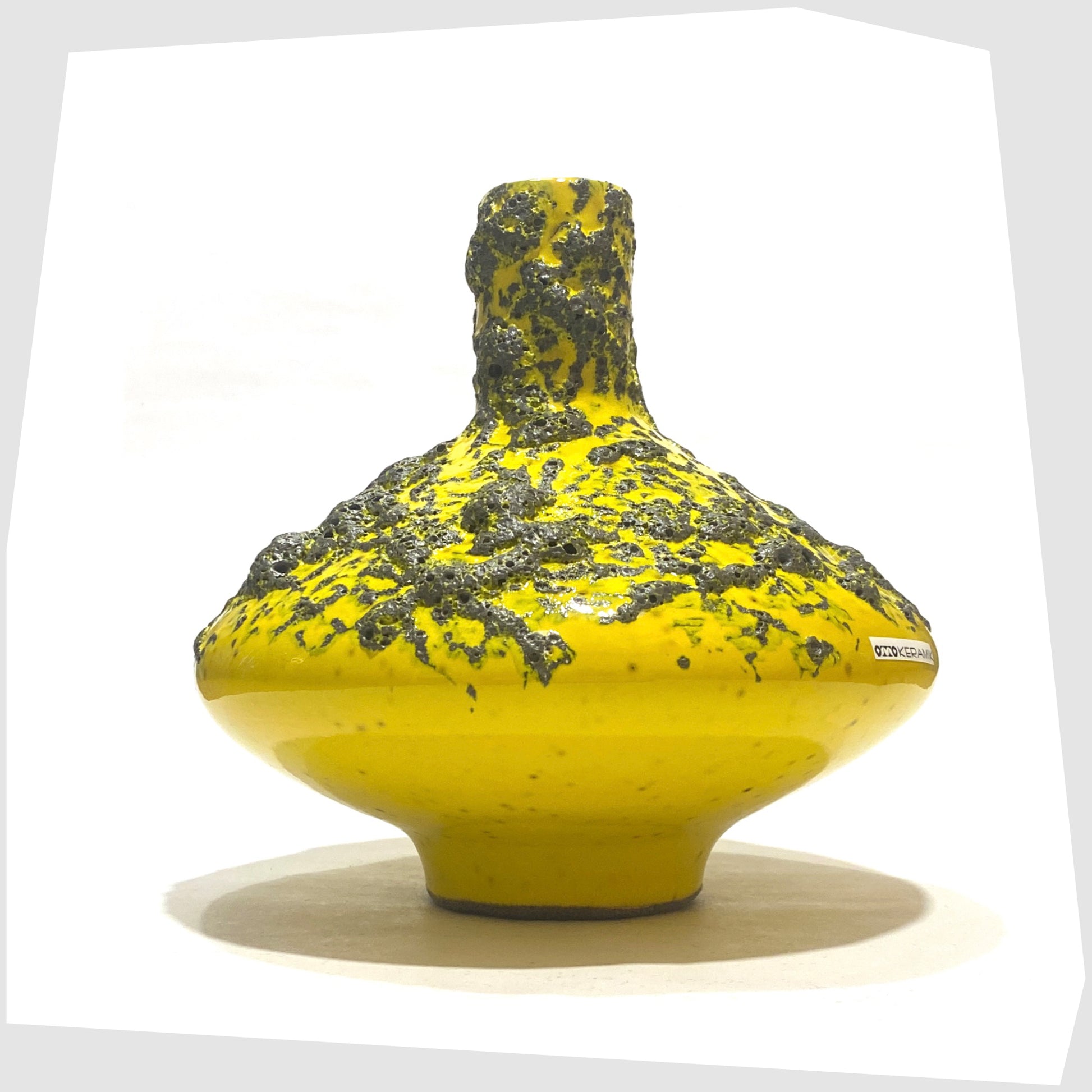 Otto Keramik 206M Vase in vibrant yellow glaze with deep fat lava, shown on a white background