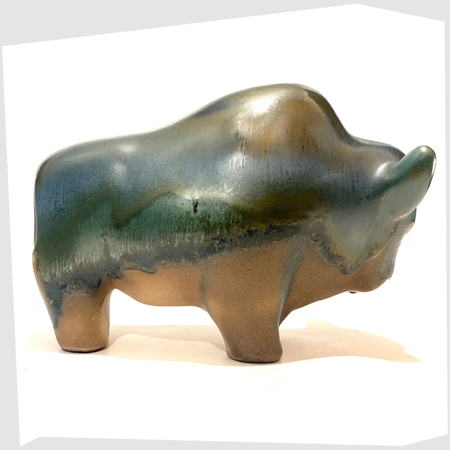 xl-otto-keramik-bull-in-ornge-tinted-sea-green-glaze-with-unglazed-lower-section