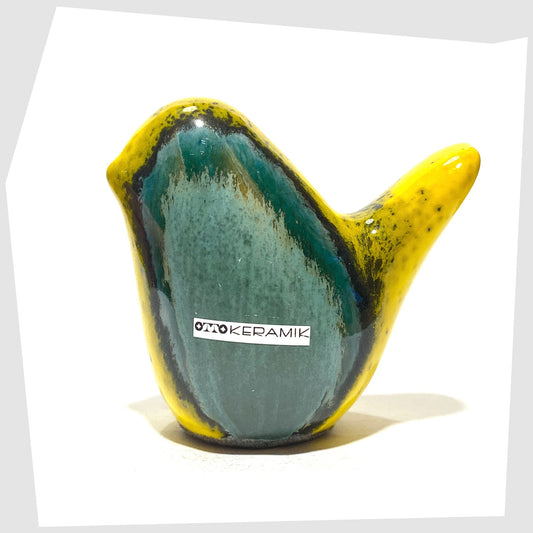 otto keramik ceramic bird sculpture in brazil glaze of vibrant yellow and sea green glaze