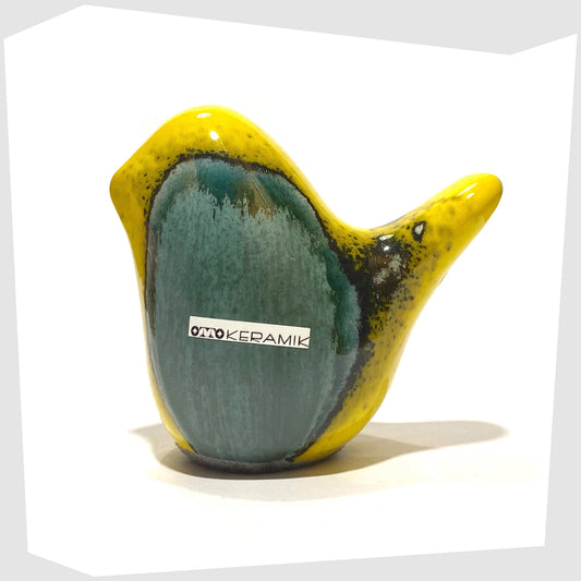 otto keramik ceramic bird sculpture in brazil glaze of vibrant yellow and sea green glaze