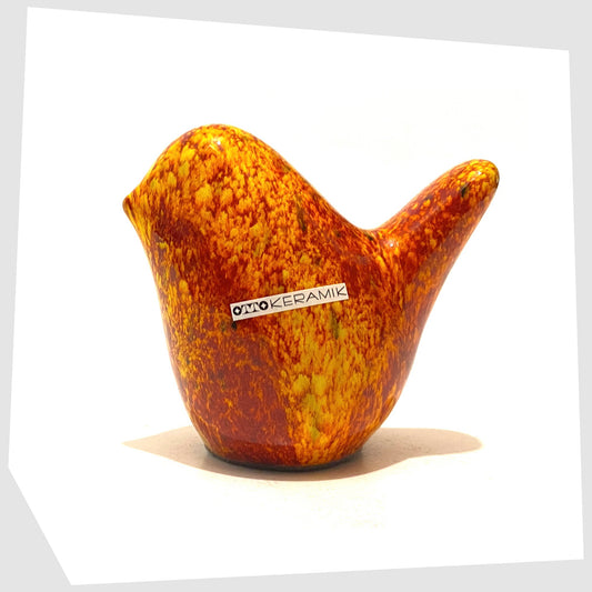 otto-keramik-bird-ornament-in-fire-glaze-of-orange-red-and-yellow-flecks