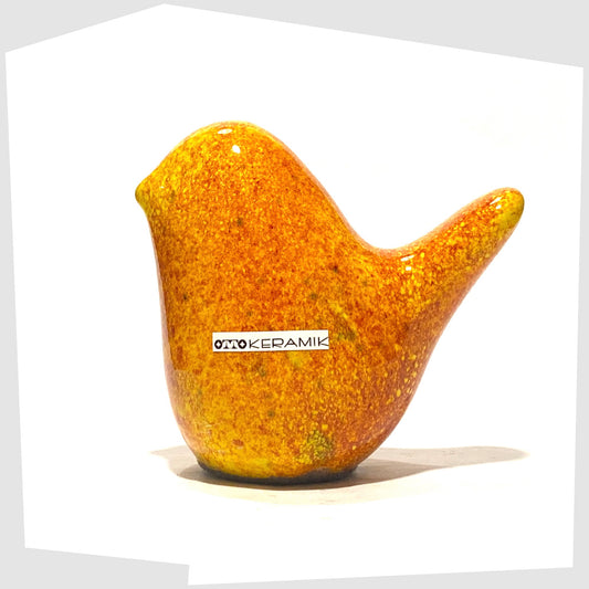 otto keramik ceramic bird in fire glaze of red, orange and yellow speckles