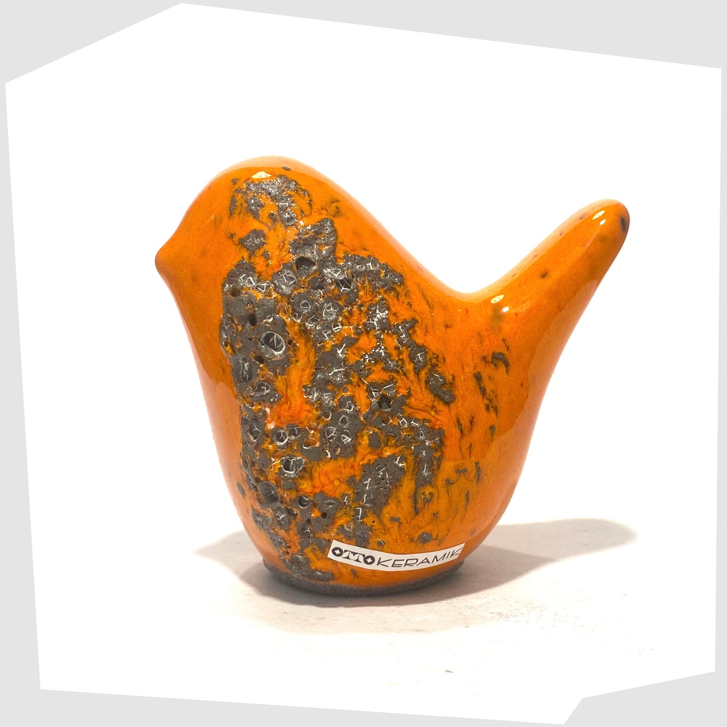 otto keramik bird in orange with fat lava glaze