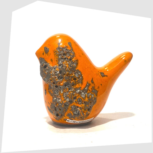 Otto Keramik Ceramic Bird in Orange Fat Lava Glaze shown on a white background