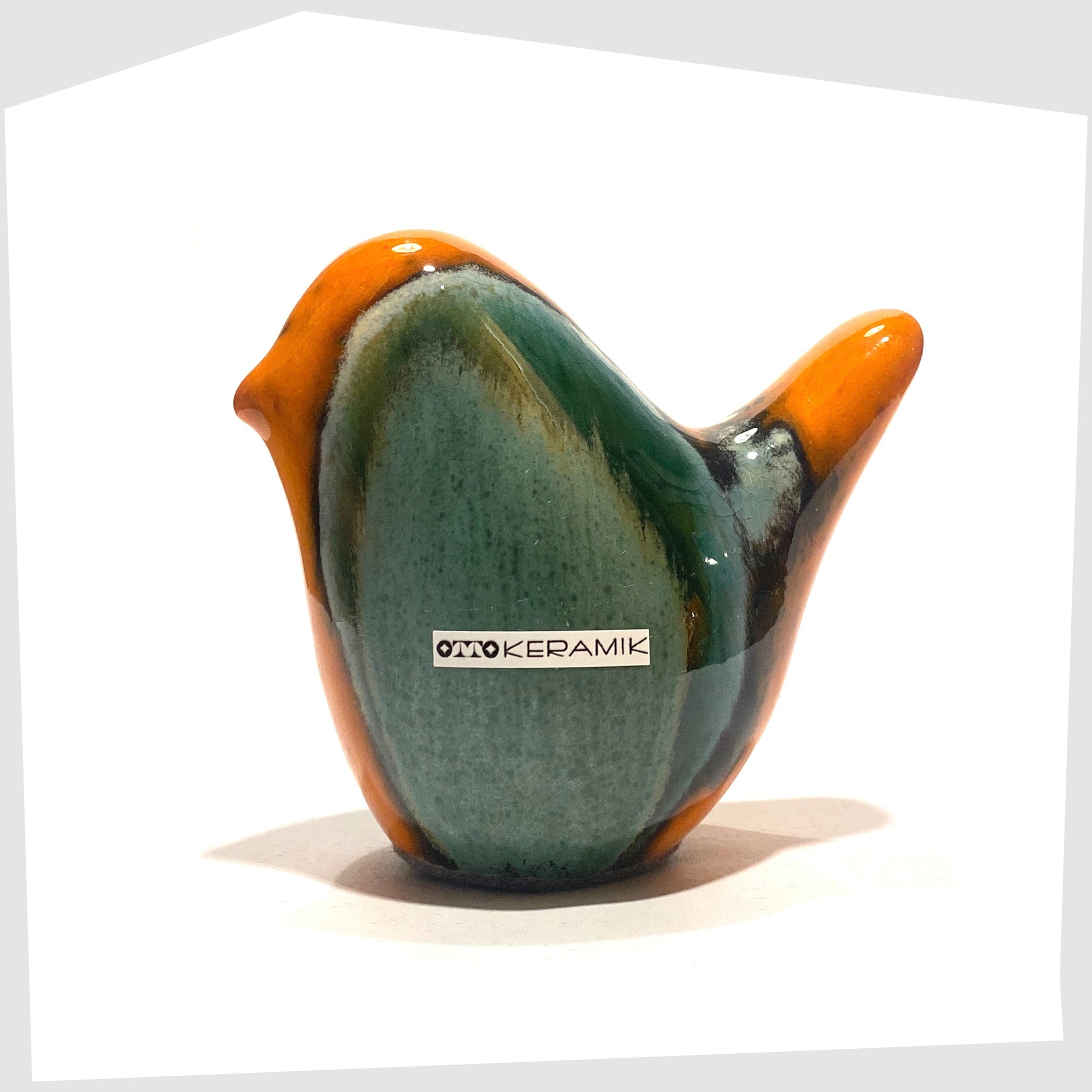 otto keramik ceramic bird figurine in peru glaze of orange and sea green