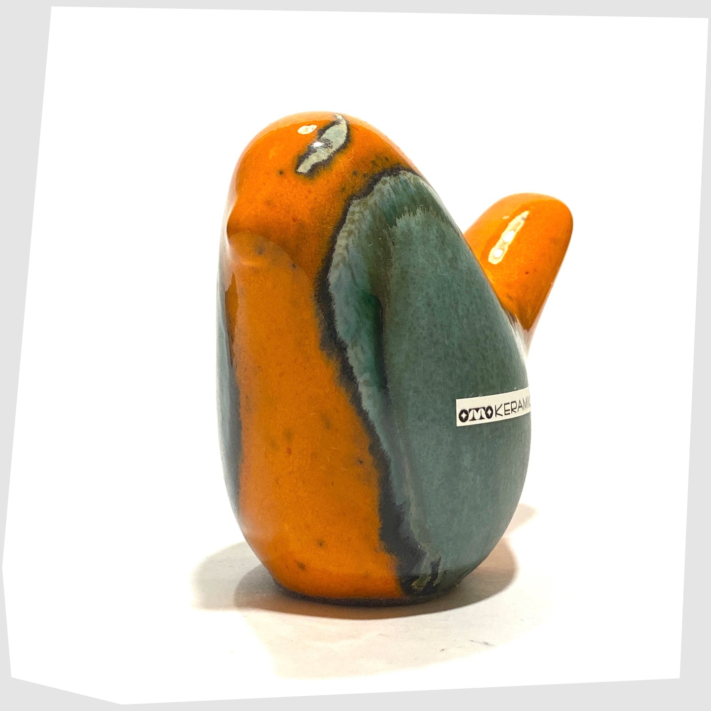 otto keramik ceramic bird in orange and sea green 'peru' glaze