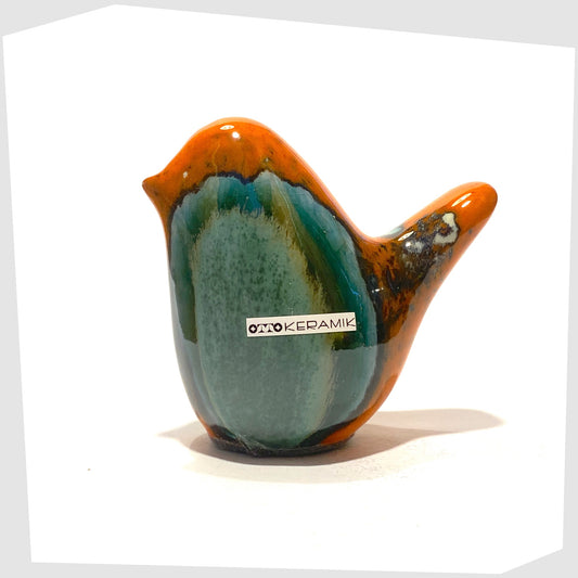 otto keramik ceramic bird figurine in peru glaze of orange and sea green