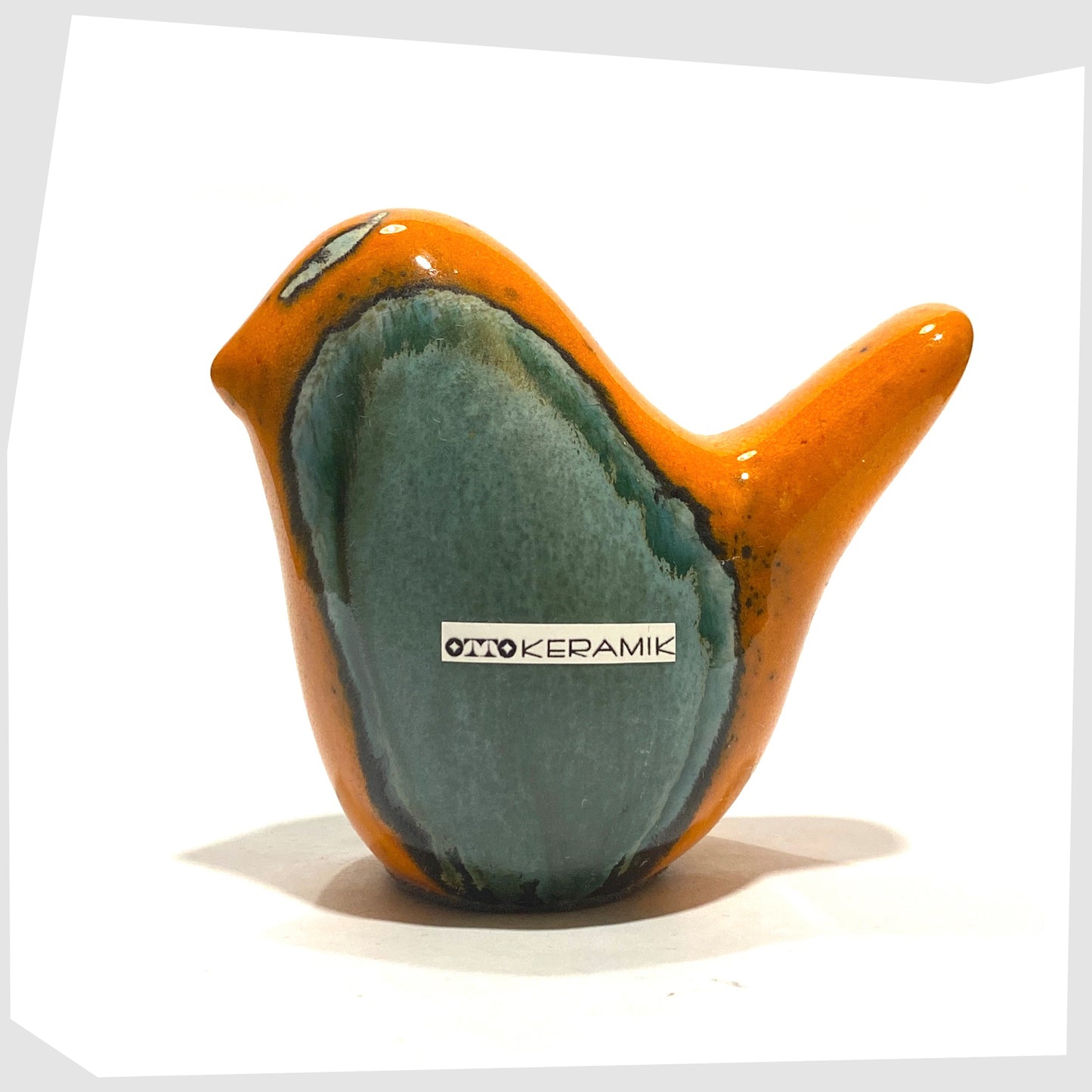 otto keramik ceramic bird figurine in peru glaze of orange and sea green