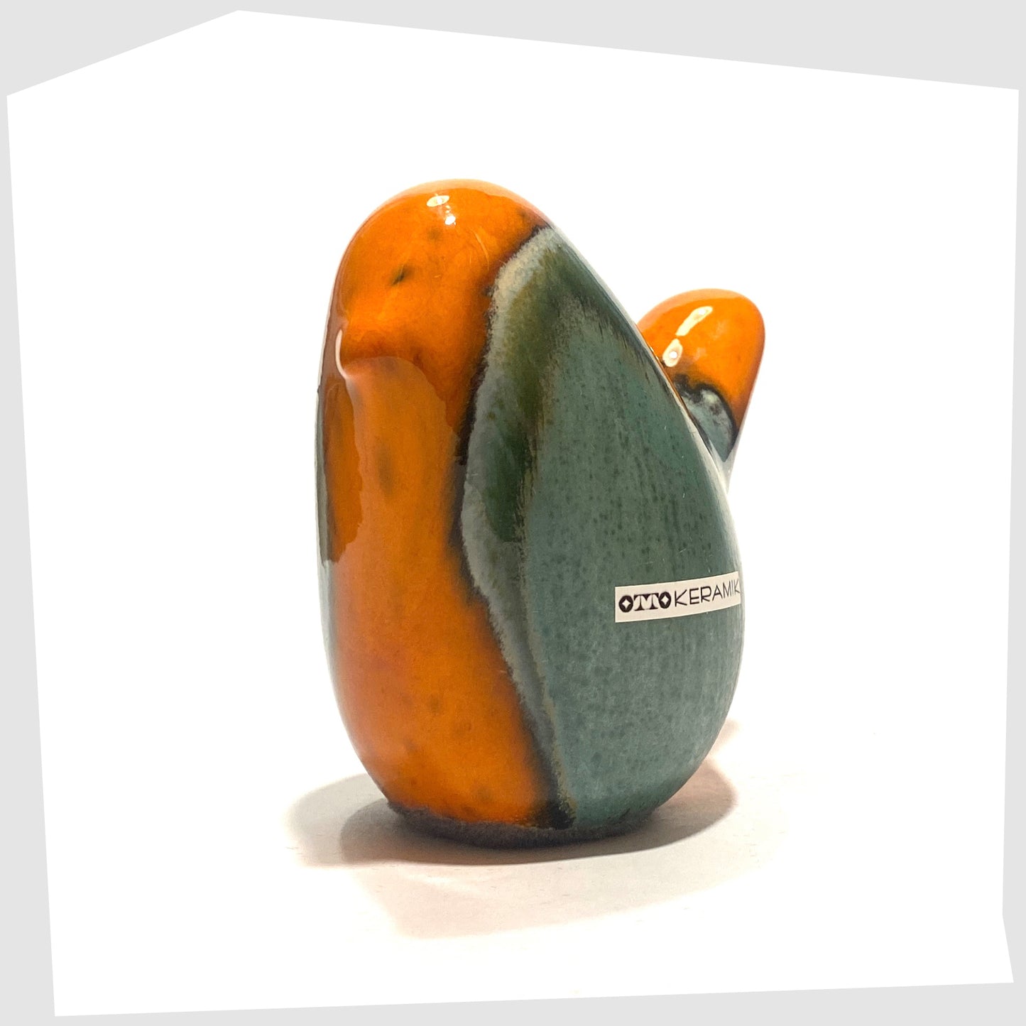 otto keramik ceramic bird in orange and sea green 'peru' glaze