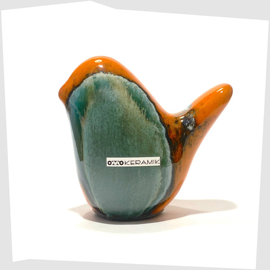 otto keramik ceramic bird figurine in peru glaze of orange and sea green